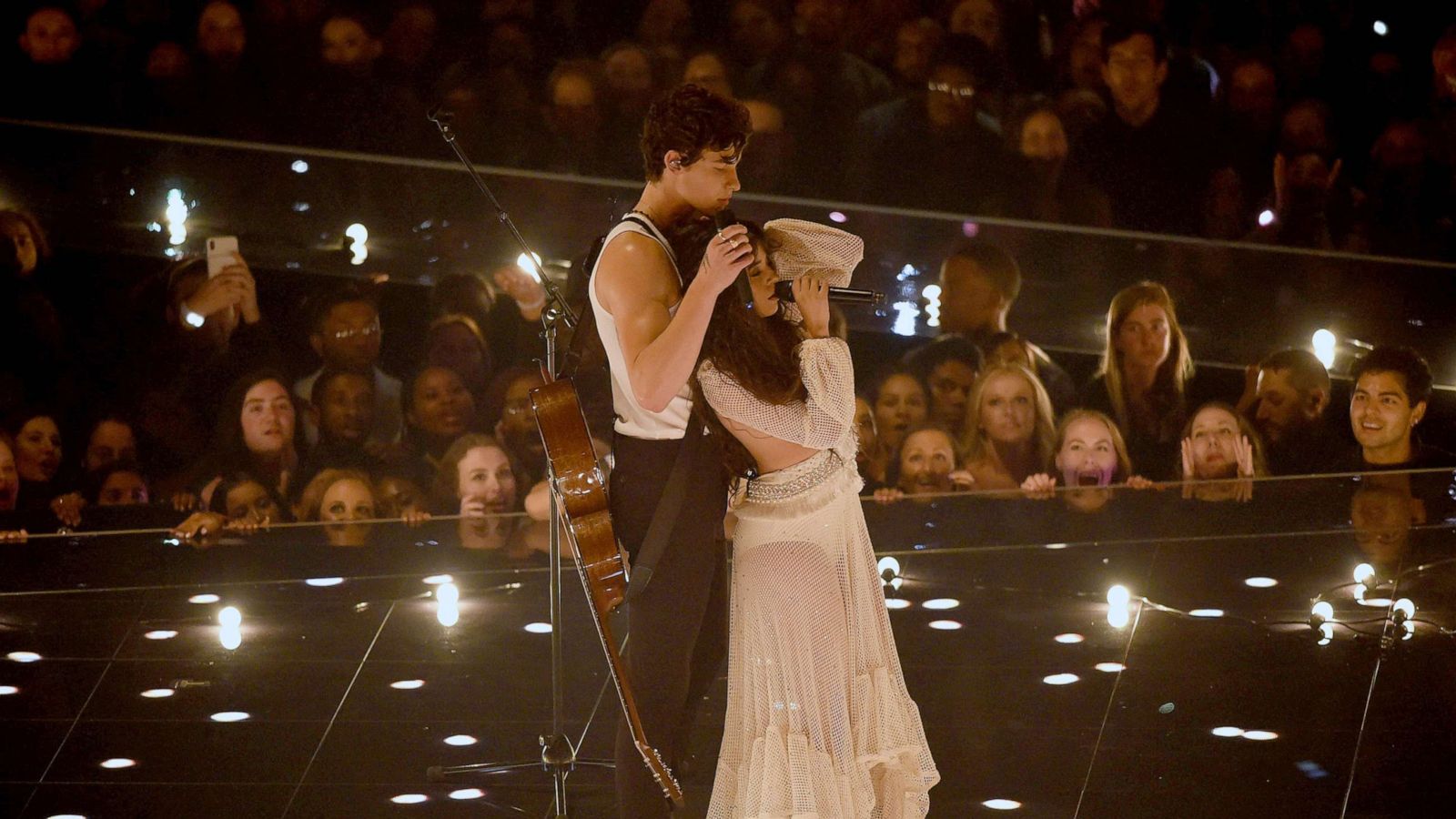 PHOTO:Shawn Mendes and Camila Cabello perform onstage during the 2019 MTV Video Music Awards at Prudential Center, Aug. 26, 2019 in Newark, N.J.