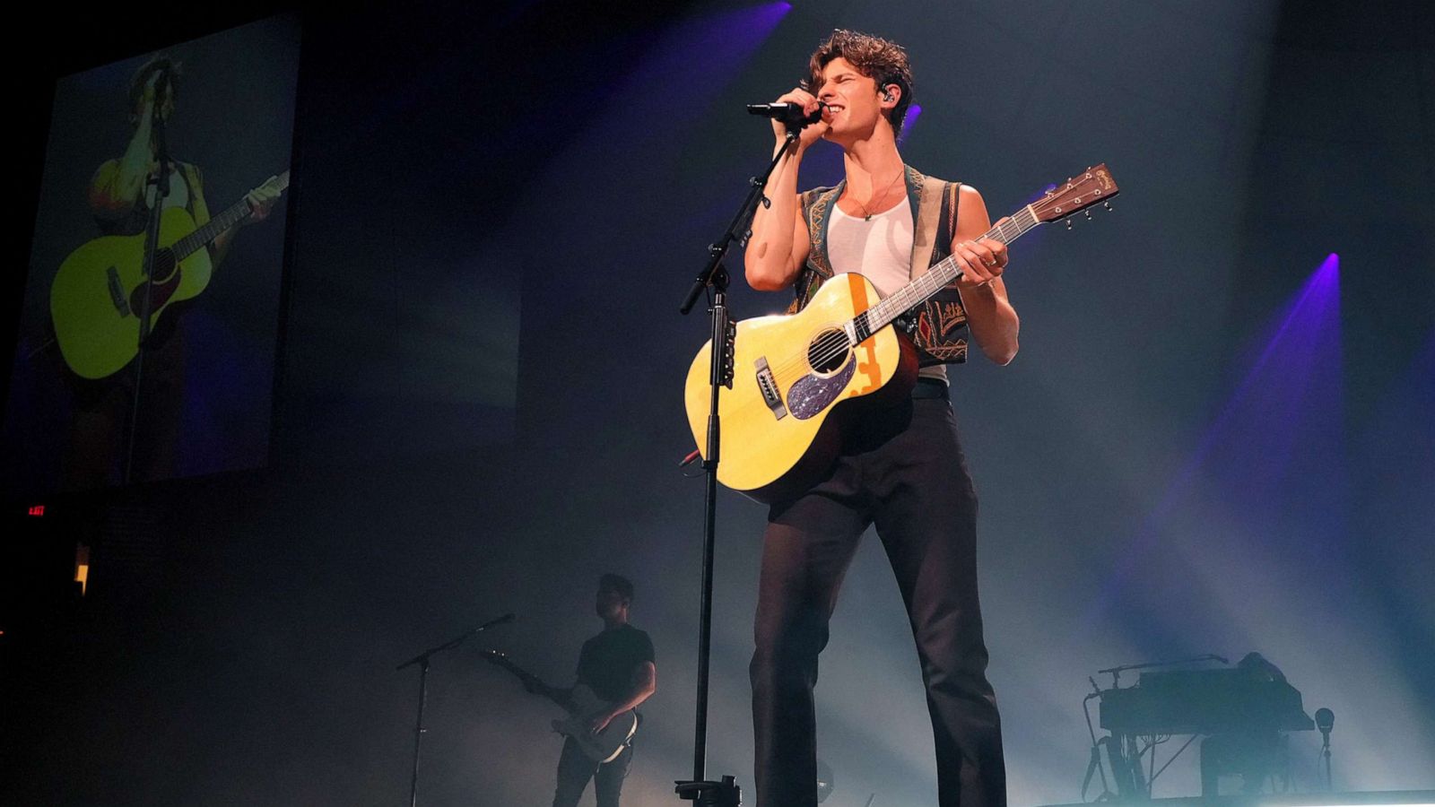 PHOTO: In this June 27. 2022, file photo, Shawn Mendes performs onstage during the opening night of Shawn Mendes Wonder: The World Tour at Moda Center in Portland, Oregon.