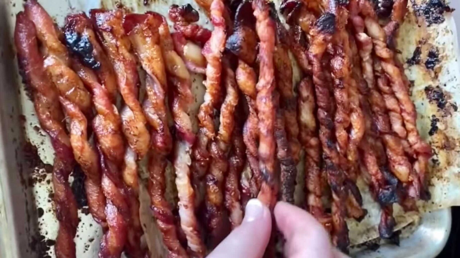 PHOTO: A tray of oven baked bacon twists.