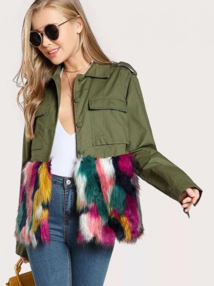 PHOTO: Colorful Faux Fur Trim Utility Jacket 