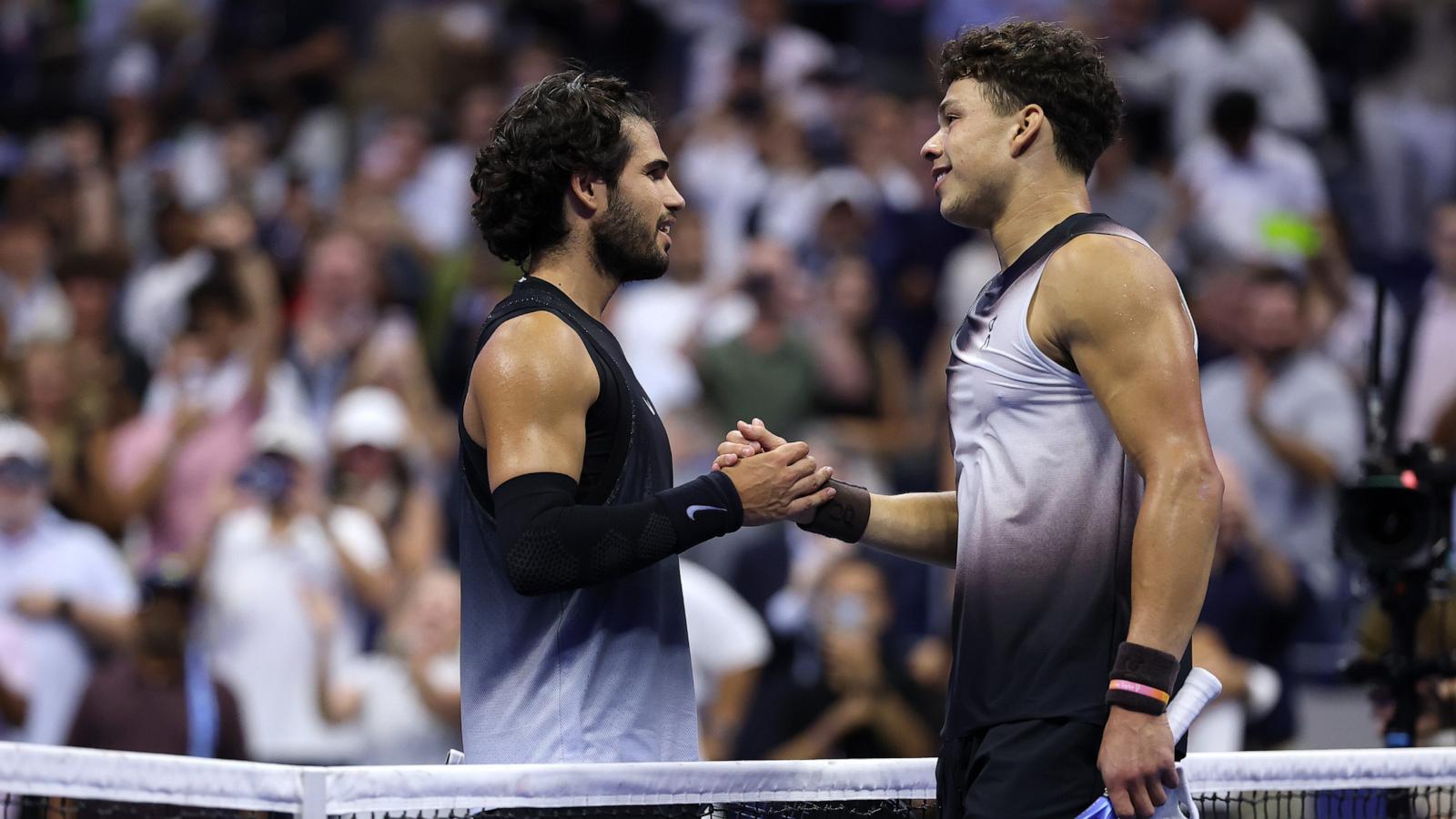 Carlos Alcaraz of Spain shakes hands after a loss against Ben Shelton of the United States during their Men's Singles Quarterfinal match on Day Ten of the 2026 US Open at USTA Billie Jean King National Tennis Center on September 08, 2026.
