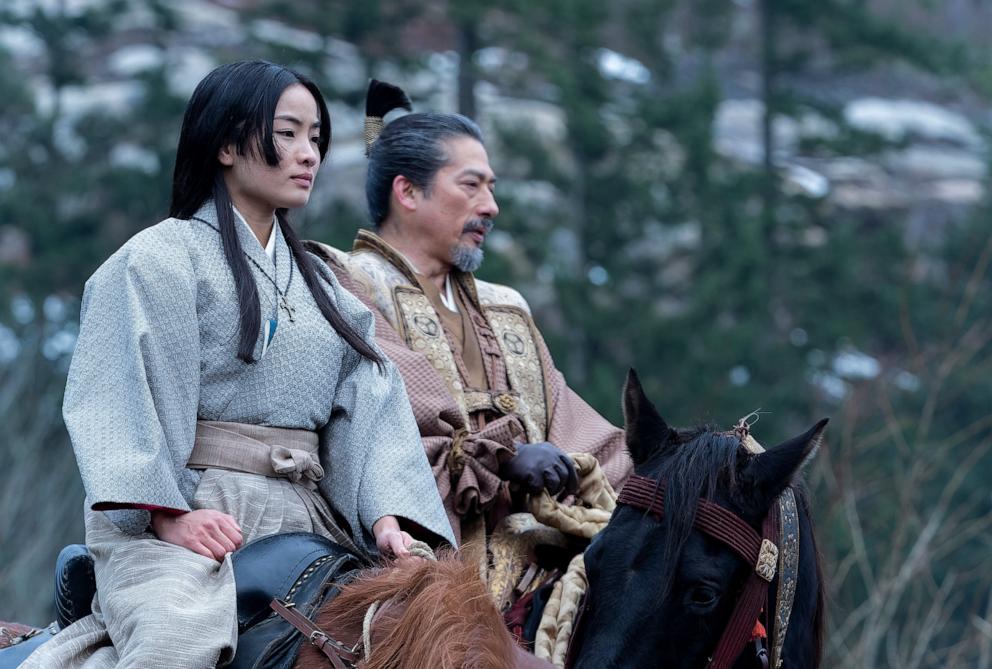 PHOTO: Anna Sawai, left, and Hiroyuki Sanada are seen in a still from the FX show "Shogun."