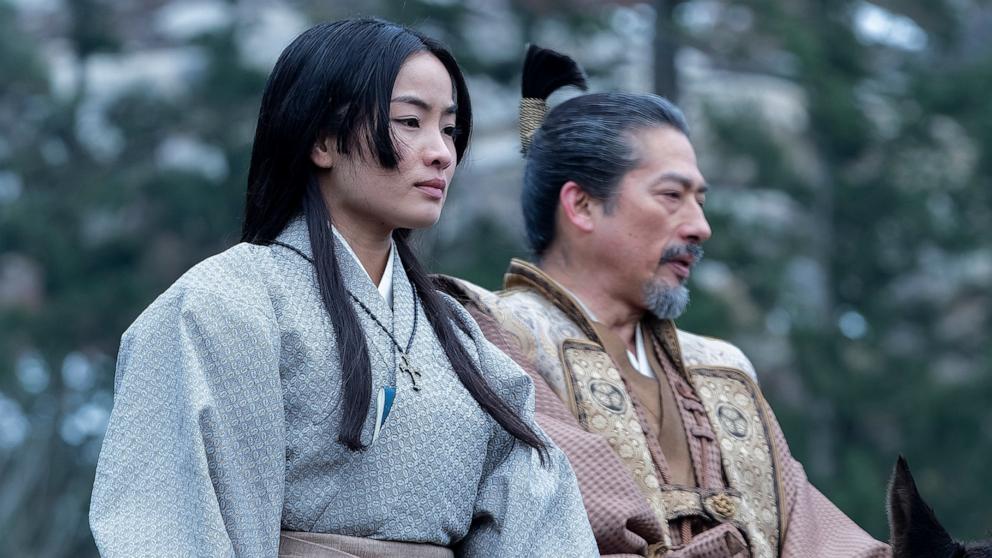 PHOTO: Anna Sawai, left, and Hiroyuki Sanada are seen in a still from the FX show "Shogun."