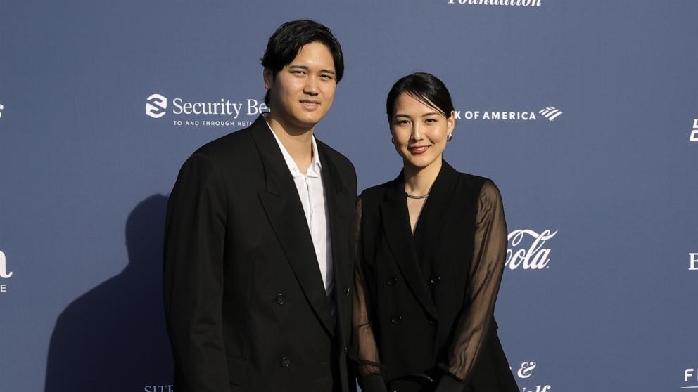 PHOTO: Shohei Ohtani and Mamiko Tanaka arrive at the Los Angeles Dodgers Foundation's 2024 Blue Diamond Gala at Dodger Stadium in Los Angeles, May 02, 2024.