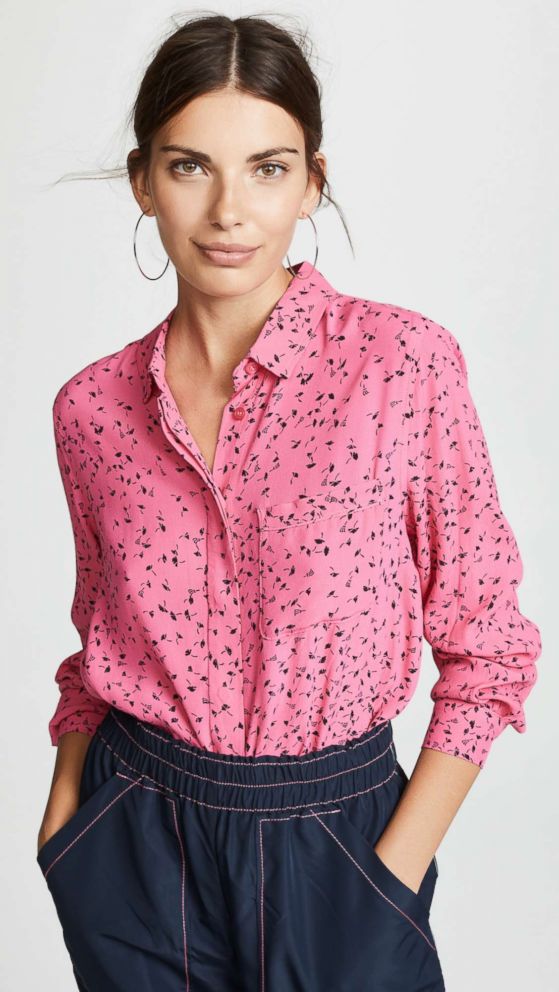 PHOTO: Style Hint: The work shirt that's no work at all. This blouse arrives at a tunic length making it fun to throw over flowing trousers worn loose or belted. The fabric is also so lightweight and soft, you can tuck it in with a jean skirt. 