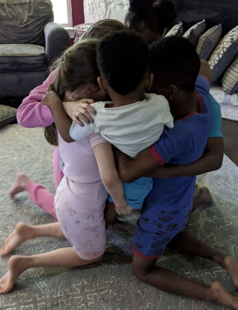 PHOTO: Andi and Thomas Bonura of Texas, adopted Thomas, 8, Carter, 8, David, 6, Gabrielle, 4 and Bryson, 2.The kids join their biological children Joey, 11, Sadie, 10 and Daphne, 8. In this undated photo, some of the siblings engage in a group hug.
