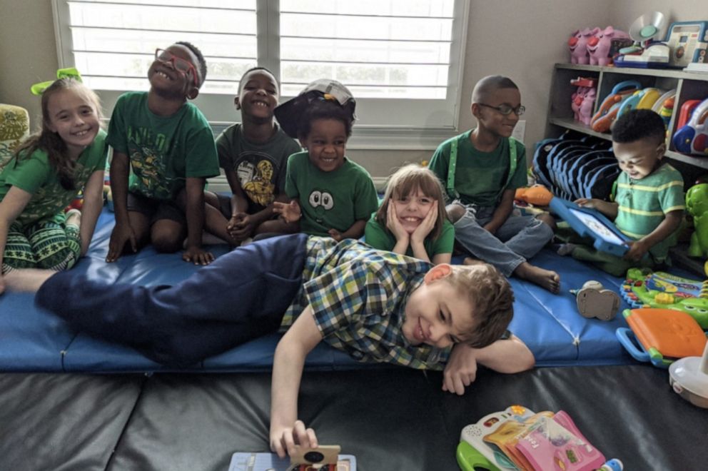 PHOTO: Andi and Thomas Bonura of Texas, made it official May 6 adopting Thomas, 8, Carter, 8, David, 6, Gabrielle, 4 and Bryson, 2, over a Zoom call. The children join the Bonura's biological children Joey, 11, Sadie, 10 and Daphne, 8.