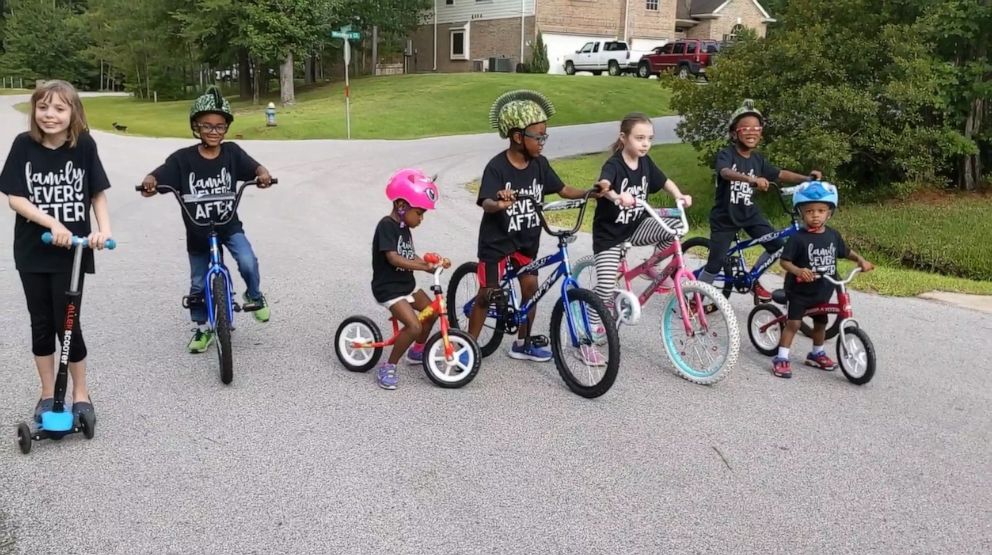 PHOTO: Andi and Thomas Bonura of Texas, made it official May 6 adopting Thomas, 8, Carter, 8, David, 6, Gabrielle, 4 and Bryson, 2, over a Zoom call. The children join the Bonura's biological children Joey, 11, Sadie, 10 and Daphne, 8.