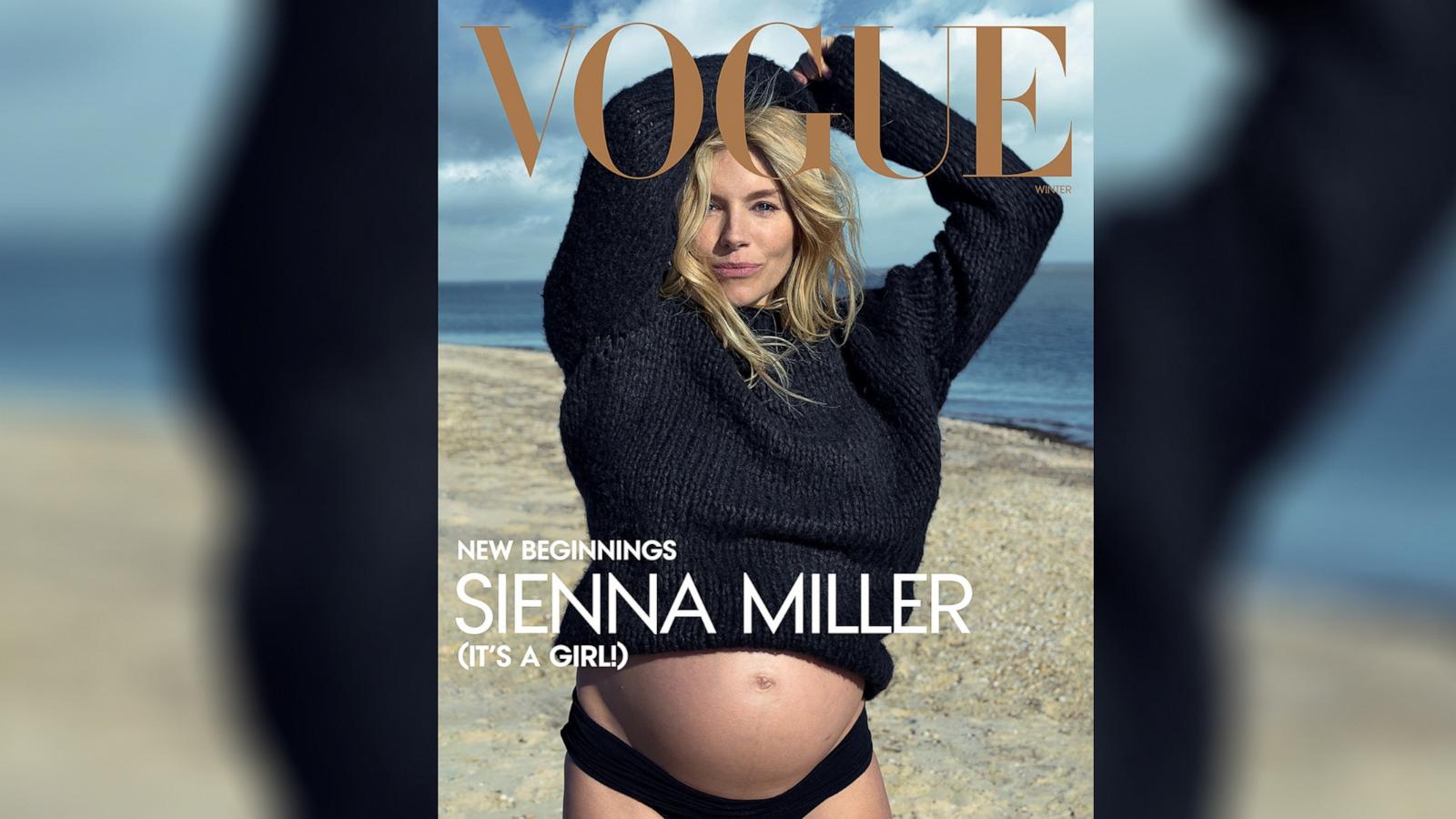 PHOTO: Sienna Miller stars on the cover of Vogue's Winter 2024 issue showing off cozy pregnancy style.