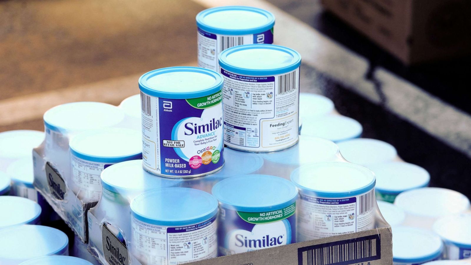 PHOTO: A pallet of Similac infant formula is seen at a drive-thru food distribution organized by the Los Angeles Regional Food Bank in West Covina, Calif., Dec. 29, 2020.