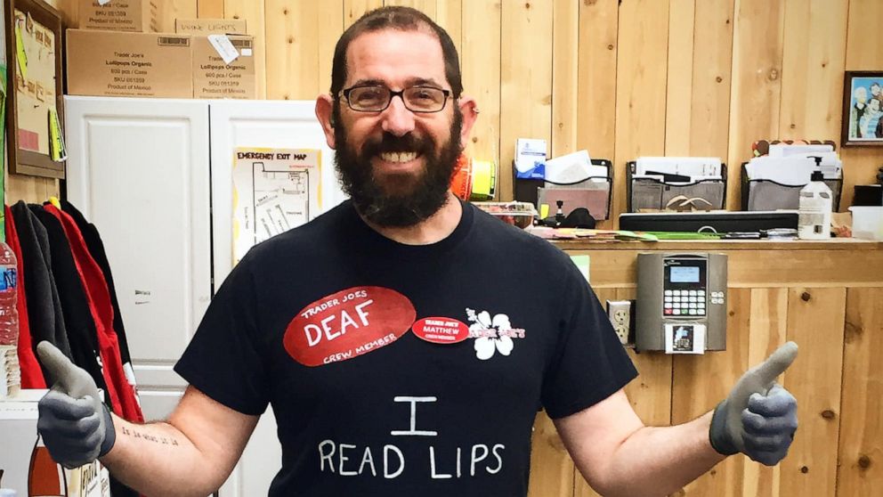 PHOTO: Matthew Simmons co-worker made a shirt identifying him as hearing impaired after Simmons revealed he was struggling to communicate with customers at work.