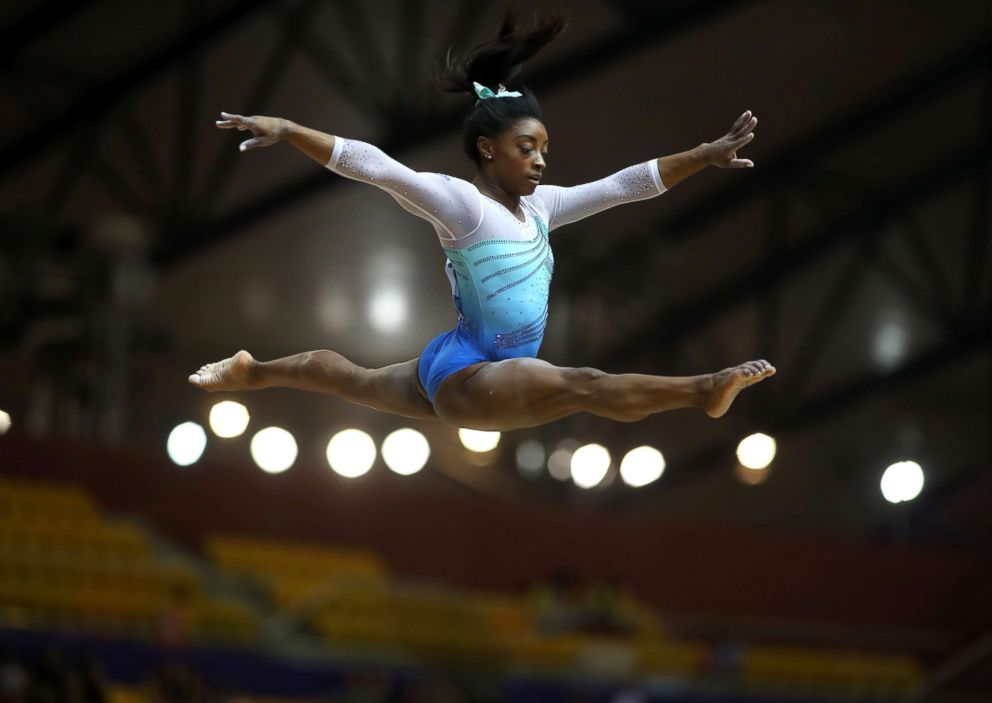 PHOTO: Simone Biles competes in the women's all-around final of the 2018 FIG Artistic Gymnastics Championships at the Aspire Dome, Nov. 1, 2018, in Doha, Qatar.