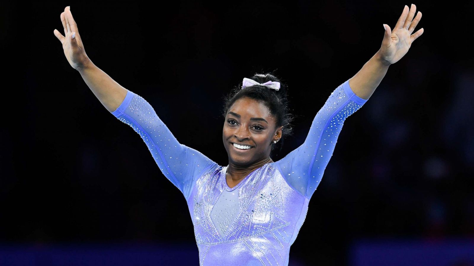 PHOTO: Simone Biles of the U.S. reacts after her exercise on the ground in Stuttgart, Germany, Oct. 13, 2019.