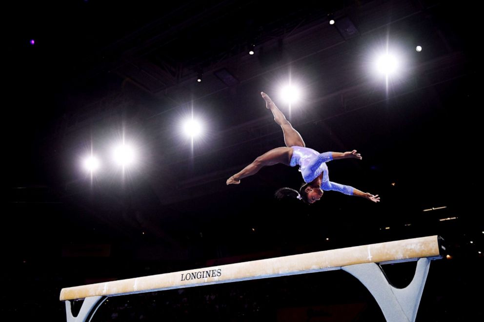 PHOTO: Simone Biles of The U.S. competes in Women's Balance beam Final during day 10 of the 49th FIG Artistic Gymnastics World Championships at Hanns-Martin-Schleyer-Halle on Oct. 13, 2019 in Stuttgart, Germany.