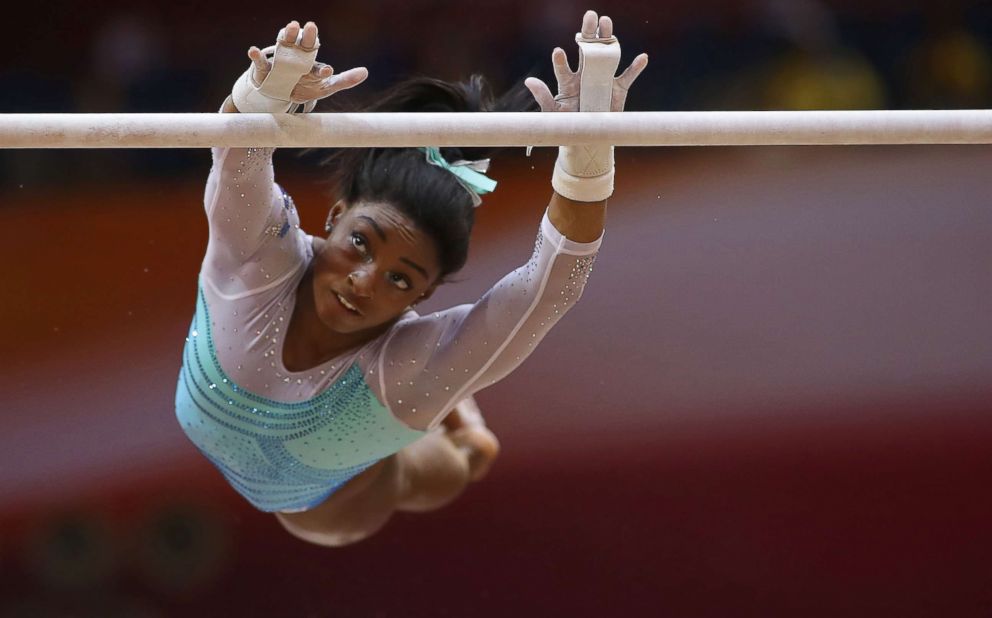 PHOTO: Simone Biles competes in the women's all-around final of the 2018 FIG Artistic Gymnastics Championships at the Aspire Dome, Nov. 1, 2018 in Doha, Qatar.