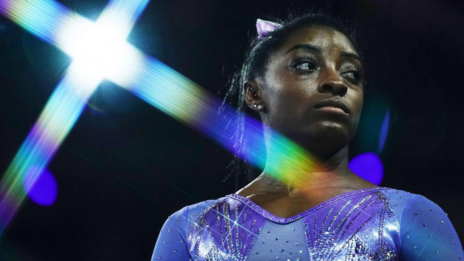 PHOTO: USA's Simone Biles looks on during the apparatus finals at the FIG Artistic Gymnastics World Championships at the Hanns-Martin-Schleyer-Halle in Stuttgart, Germany, on Oct. 13, 2019.