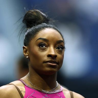 PHOTO: Simone Biles looks on prior to the 2024 Core Hydration Classic at XL Center on May 18, 2024 in Hartford, Connecticut.