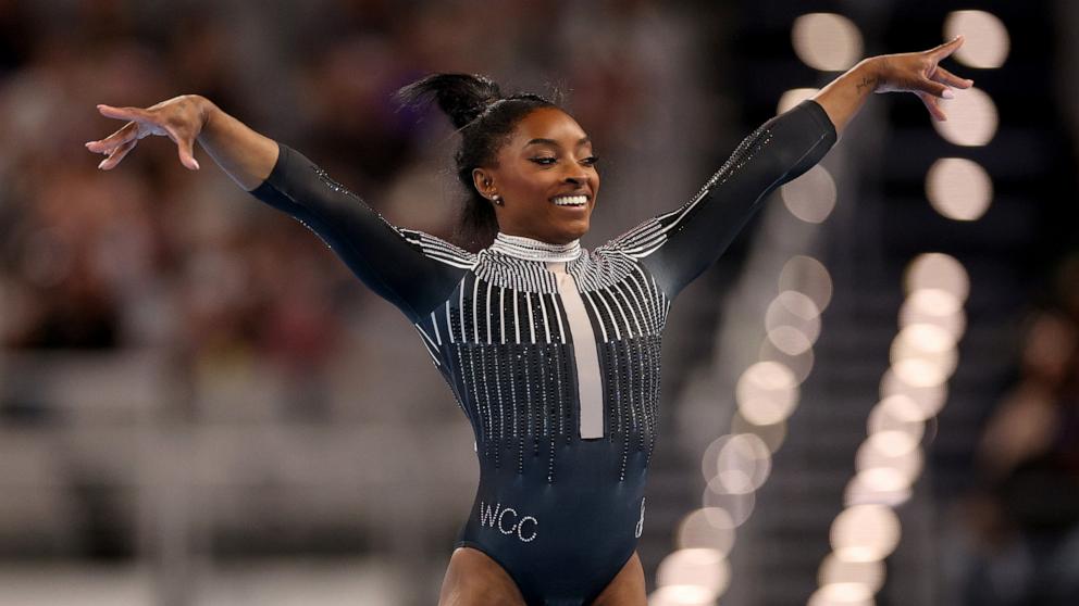 PHOTO: Simone Biles competes in the floor exercise during the 2024 Xfinity U.S. Gymnastics Championships at Dickies Arena on May 31, 2024, in Fort Worth, Texas. 