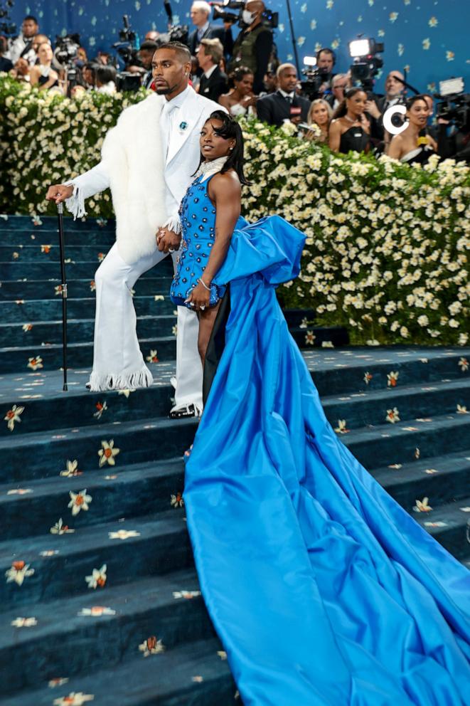 PHOTO: Jonathan Owens and Simone Biles attend the 2025 Met Gala Celebrating "Superfine: Tailoring Black Style" at Metropolitan Museum of Art on May 05, 2025 in New York City. 