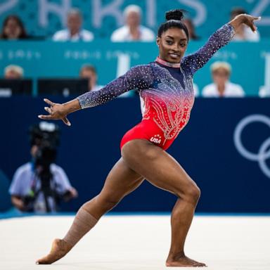 PHOTO: Simone Biles of Team United States in action Artistic Gymnastics Women's Floor Exercise Final on day ten of the Olympic Games Paris 2024 at the Bercy Arena on August 5, 2024 in Paris, France.