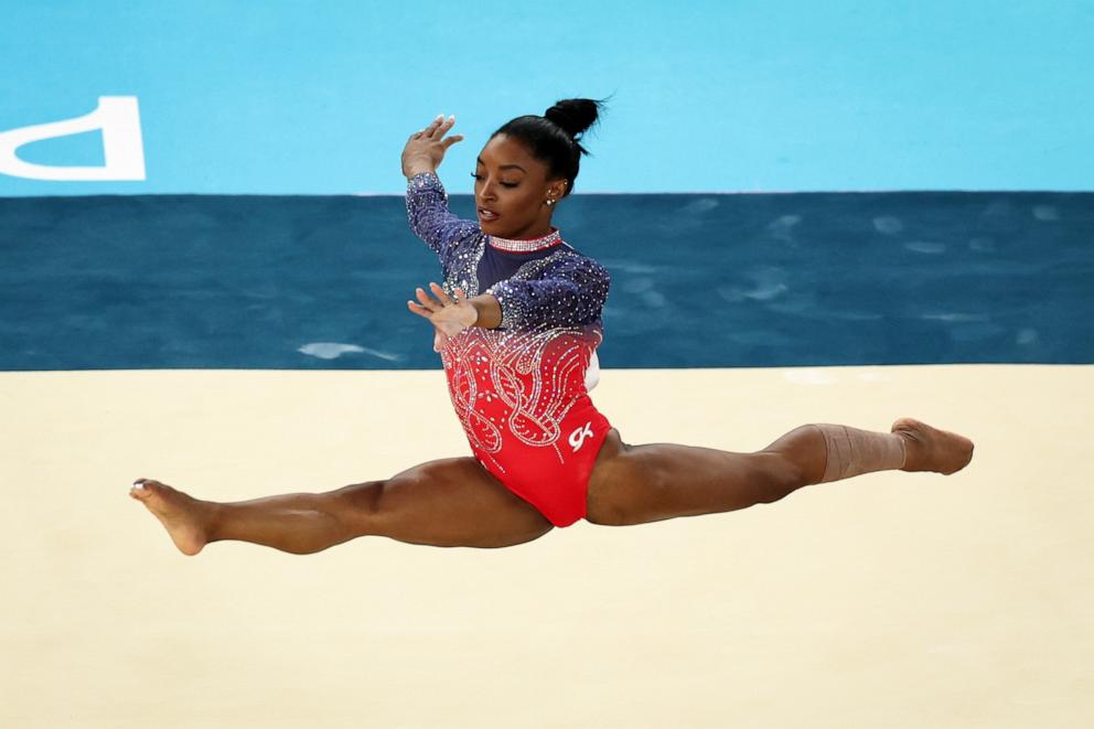 PHOTO: Simone Biles of Team United States competes in the Artistic Gymnastics - Women's Floor Exercise Final on day ten of the Olympic Games Paris 2024 at Bercy Arena on Aug. 5, 2024 in Paris.