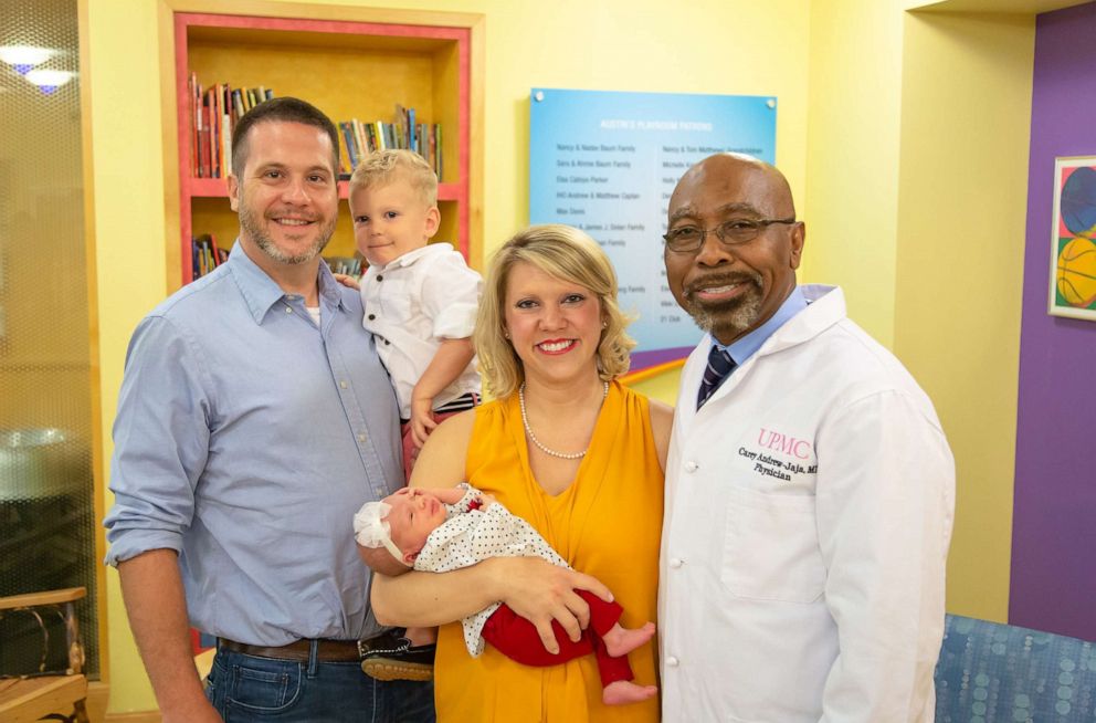 PHOTO: Dr. Jaja of UPMC Magee-Womens Hospital in Pittsburgh is pictured with Lindsay and Matt Grimes and their newborn daughter, Luella.