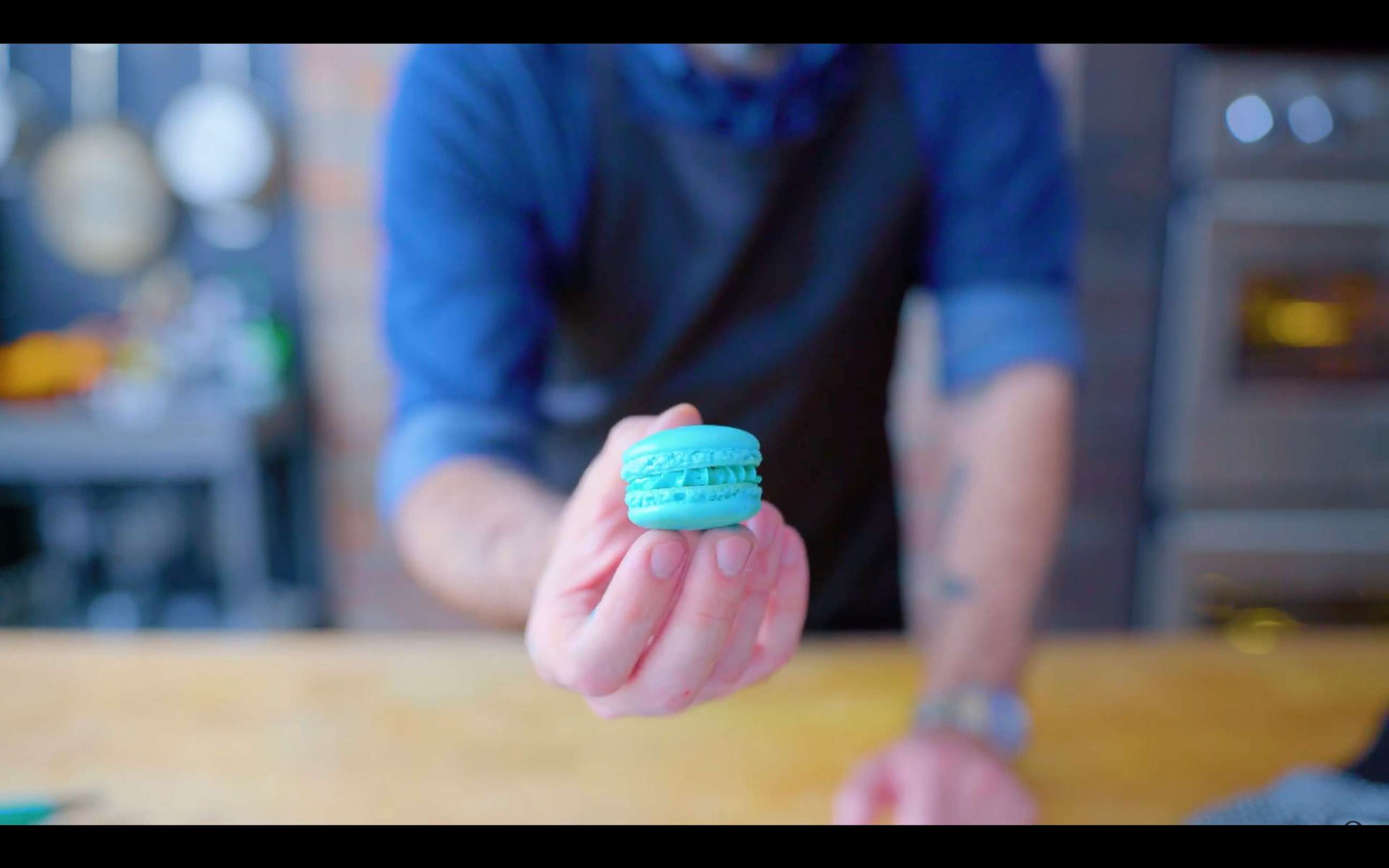 PHOTO: Andrew Rae baked blue macarons from "The Mandalorian" on "Binging with Babish."