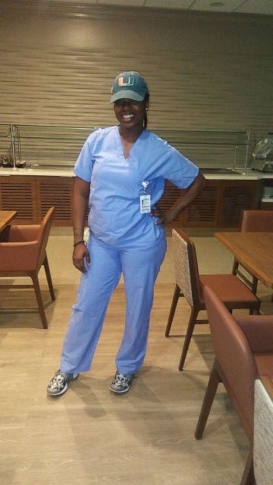 PHOTO: Sherina Akins, 33, buffs and waxes the floors at University of Miami Hospital from 10 p.m. to 6:30 a.m.
