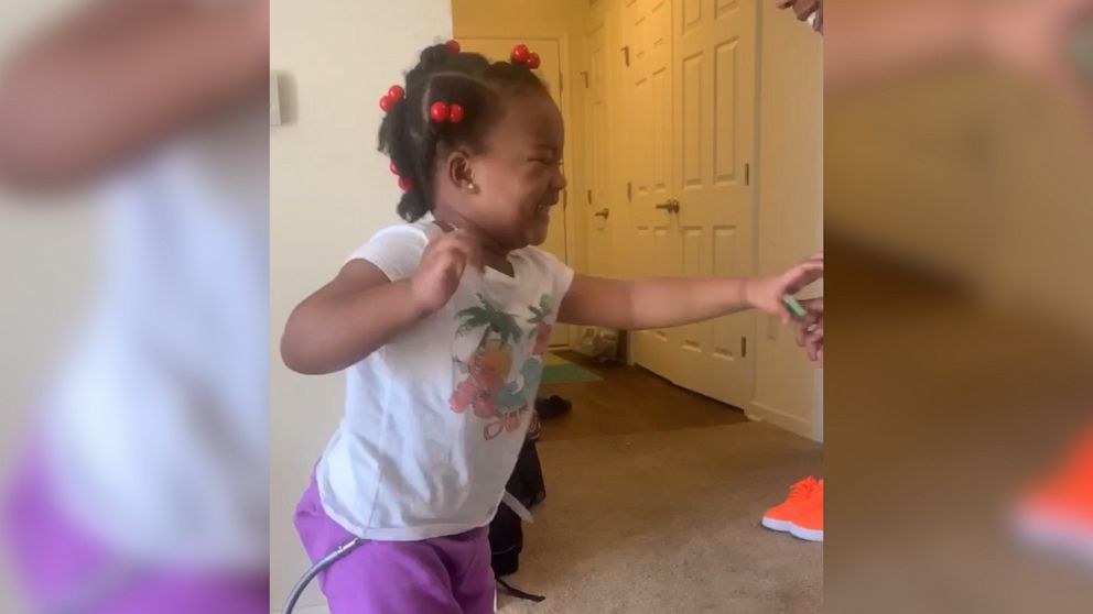 PHOTO: Shanell Jones of Fayetteville, North Carolina, shared footage of 4-year-old Kinley's progress in taking her first steps. Kinley was diagnosed with cerebral palsy at 2 years old. Here, Kinley is seen trying to walk in Jan. 2019.