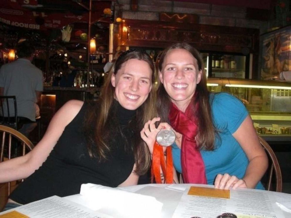 PHOTO: Hanna Thompson, right, pictured with Metta Siebert, won a silver medal in fencing at the 2008 Beijing Olympics.