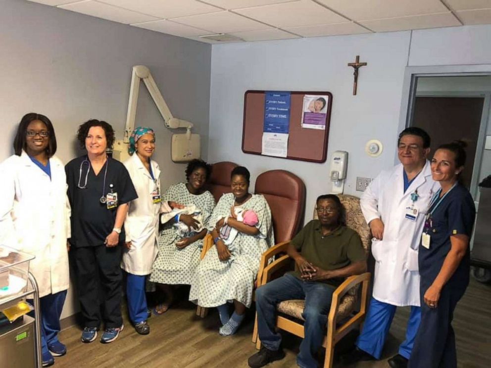 PHOTO: The sweet coincidence occurred July 3 at Mercy Medical Center in Rockville Centre, when Simone Cumberbatch had her scheduled cesarean section. Hours before, Simone's younger sister Shari happened to go into labor.