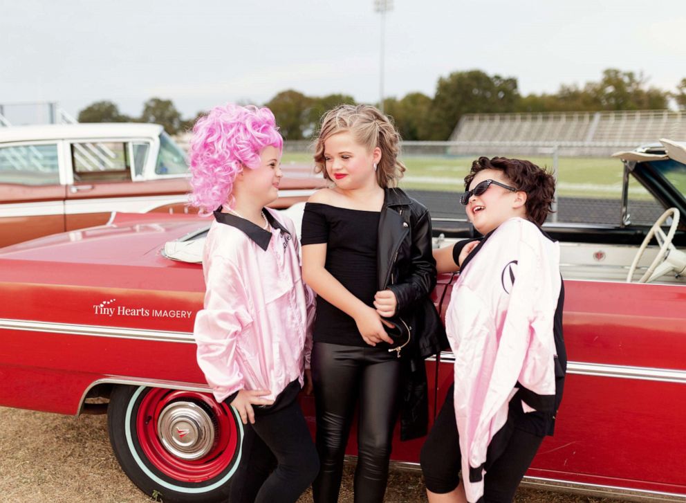 PHOTO: Landri Grabenstein, 7, and her sisters, twins Alli and Maddi Grabenstein, both 9, posed in a 50's-style photo shoot as they transformed into the women of the 1978 film, "Grease."