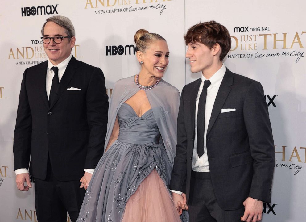 PHOTO: From left, Matthew Broderick, Sarah Jessica Parker and their son, James Wilkie Broderick, attend HBO Max's premiere of "And Just Like That" at Museum of Modern Art, Dec. 8, 2021, in New York City.