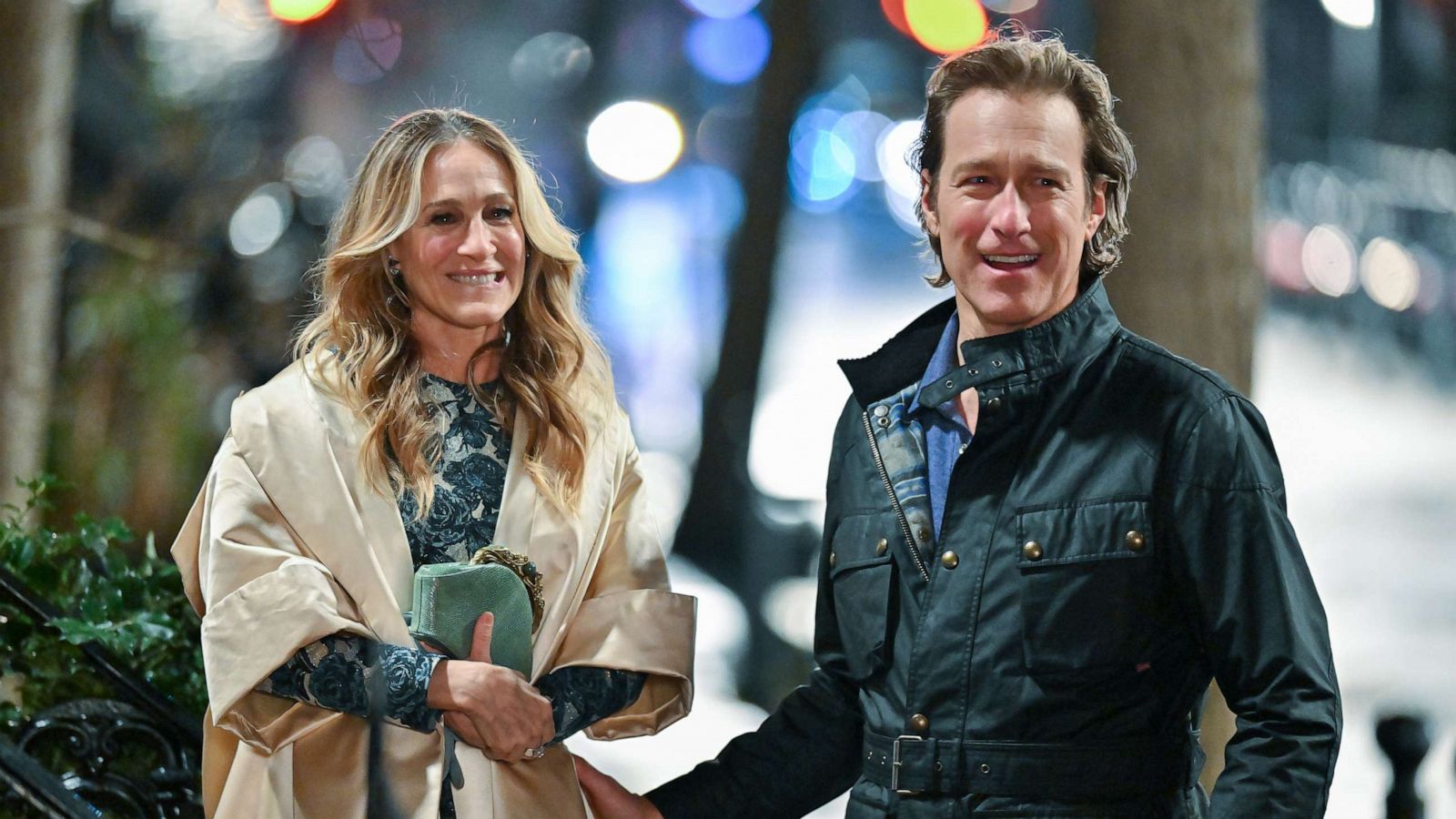 PHOTO: Sarah Jessica Parker and John Corbett are seen on the set of "And Just Like That..." Season 2 the follow up series to "Sex and the City" in the West Village on Feb. 9, 2023 in New York City.