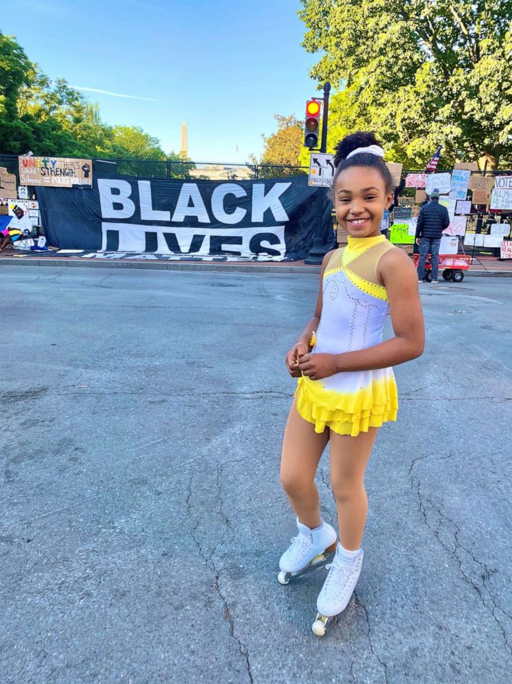 PHOTO: Kaitlyn Saunders, 9, performed a skating routine at the Black Lives Matter Plaza in Washington, D.C.