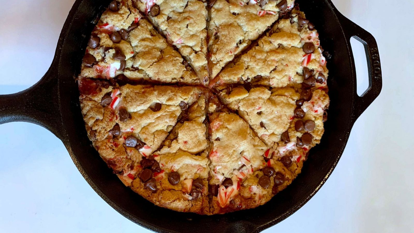 PHOTO: A candy cane and chocolate chip skillet cookie.