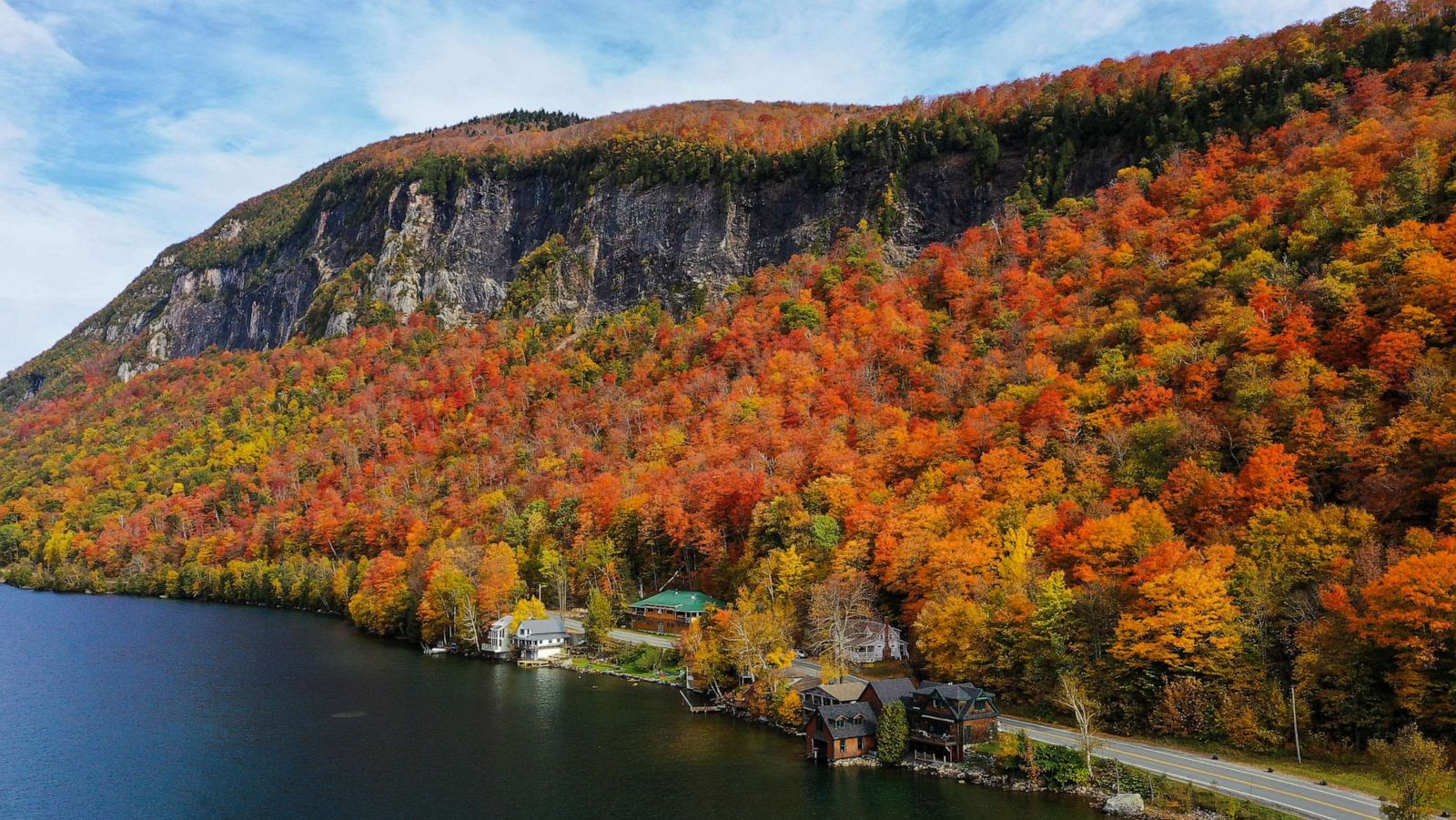 PHOTO: An erial view of colorful fall foliage is seen, Oct. 12, 2021, in Newark, Vt.