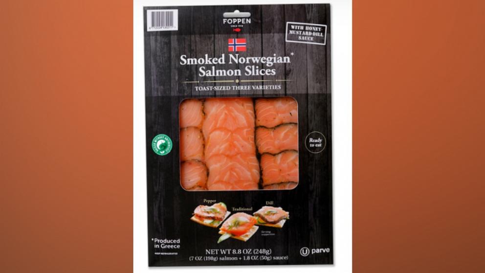 PHOTO: Foppen Seafood is recalling Smoked Norwegian Salmon Slices – Toast sized, 8.1 oz, identified by lot number 412, sold in Kroger and Payless Supermarkets across 15 states.