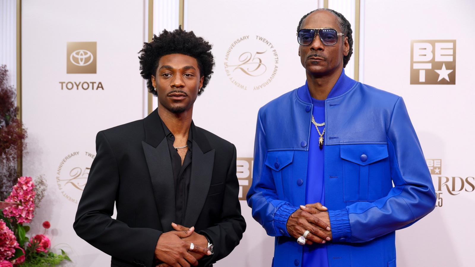 PHOTO: Jonathan Daviss, and Snoop Dogg arrive at the 2025 BET Awards at Peacock Theater, on June 9, 2025, in Los Angeles.