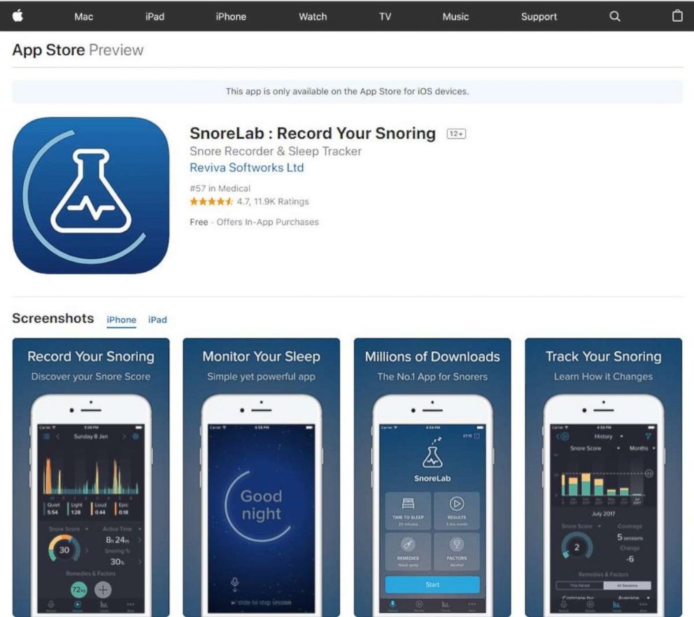 PHOTO: "SnoreLab : Record Your Snoring" is available from the Apple App store. 