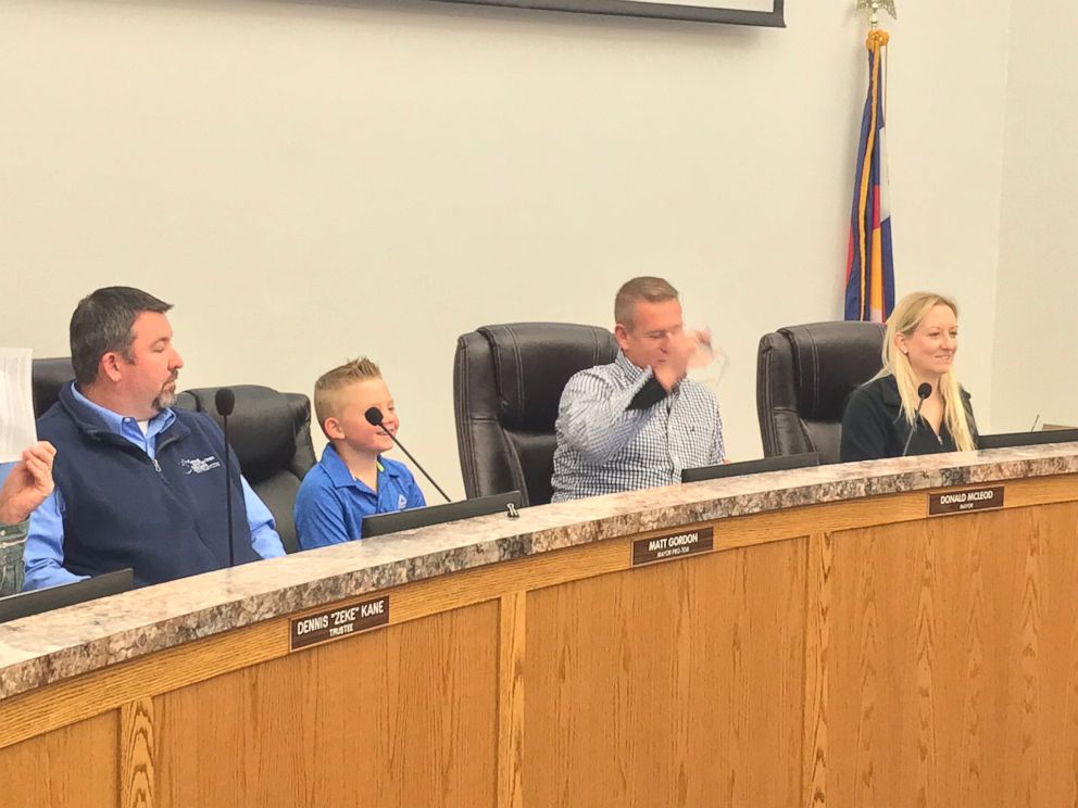PHOTO: Dane Best, 9, appeared before the Severance, Colorado town hall to change an outdated law about throwing snowballs.