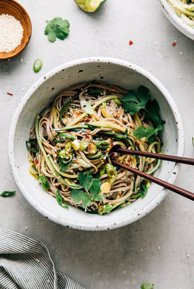 PHOTO: Chilled soba noodles with cucumber and sesame, scallion, and ginger sauce. 