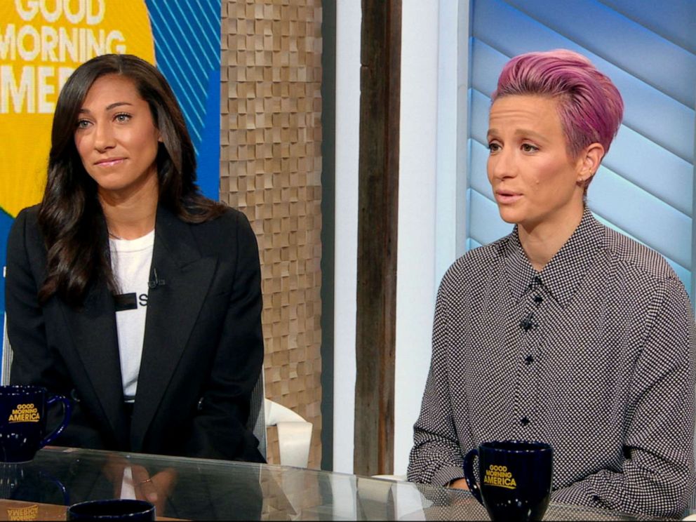 PHOTO: USWNT stars Megan Rapinoe and Christen Press speak out on Good Morning America about the end of mediation in their fight for equal pay.