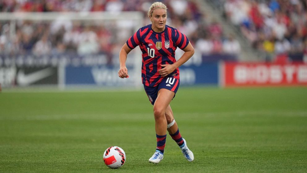 Lindsey Horan of the United States during a game between Colombia and USWNT at Dick's Sporting Goods Park, June 25, 2022, in Commerce City, Colo.