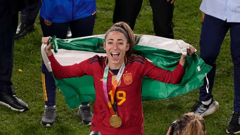 PHOTO: Spain's Olga Carmona celebrates after the Women's World Cup soccer final between Spain and England at Stadium Australia in Sydney, Aug. 20, 2023.