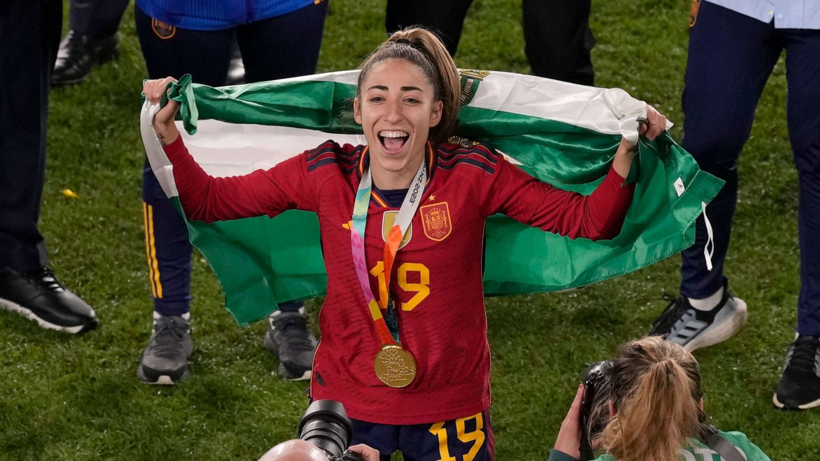 PHOTO: Spain's Olga Carmona celebrates after the Women's World Cup soccer final between Spain and England at Stadium Australia in Sydney, Aug. 20, 2023.