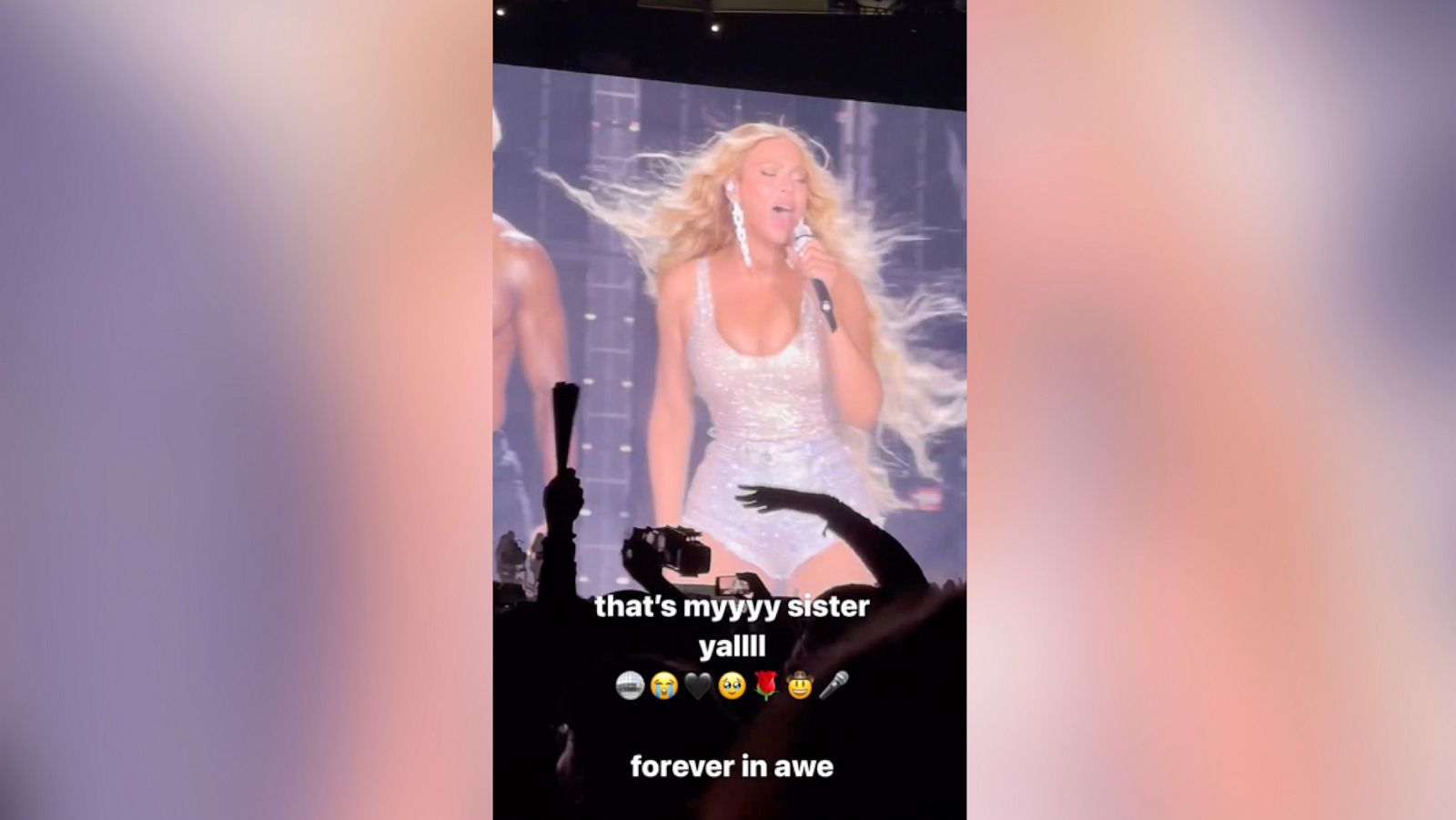 PHOTO: Beyonce appears in this screengrab from a video Solange Knowles filmed and shared on her Instagram story from Beyonce's Renaissance Tour concert at FedExField in Landover, Maryland.