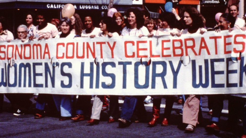 PHOTO: Women march during Women's History Week in Sonoma County, California, in an undated photo.