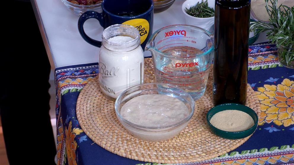 PHOTO: Ingredients to make homemade sourdough starter, the base ingredient for sourdough focaccia. 