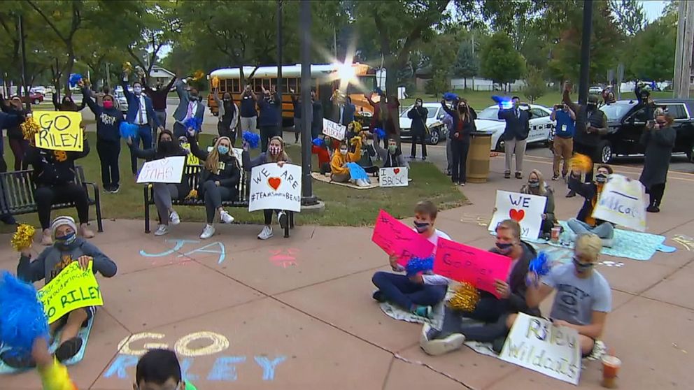 PHOTO: Residents cheer as "Good Morning America," revealed in South Bend, Indiana, Sept. 30, 2020, that over 15,000 student households across the country will have five years of free internet connection in their homes.